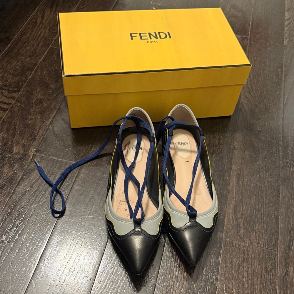 Fendi Black and Cream Heels with Navy Accents